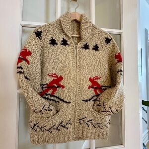 Vintage Hand-Knit Wool Ski Sweater Cowichan Style